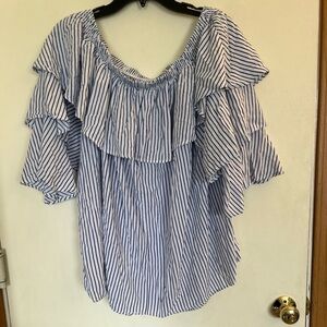 Deb shop boutique, blue and white striped tiered shirt 3X